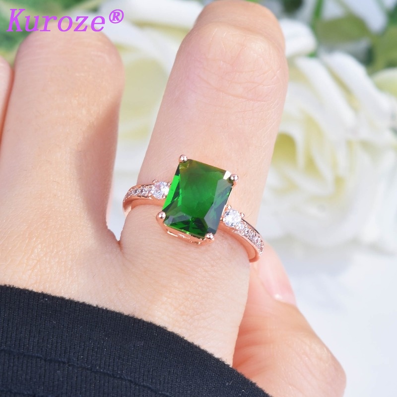 Nhẫn hở mạ vàng hồng 18K đính đá ngọc lục bảo màu xanh lá cây thời trang cho nữ
