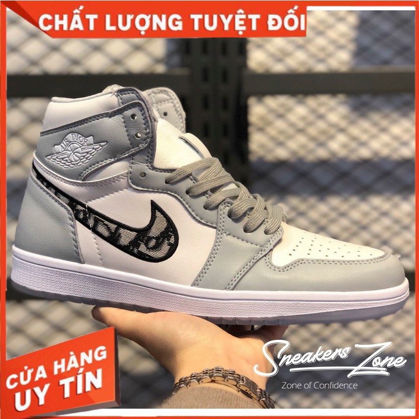 (FREESHIP+HỘP+QUÀ) Giày thể thao AIR JORDAN 1 Xám trắng cổ cao Cho Cả Nam Và Nữ