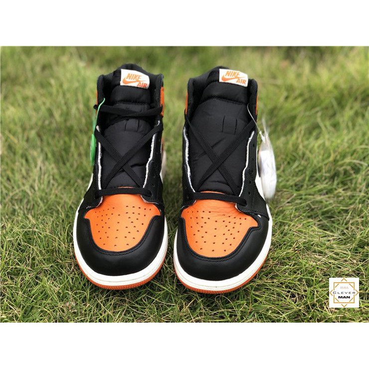 (FREESHIP+HỘP) Giày thể thao AIR JORDAN 1 Retro High Shattered Backboard màu cam đen mũi cam