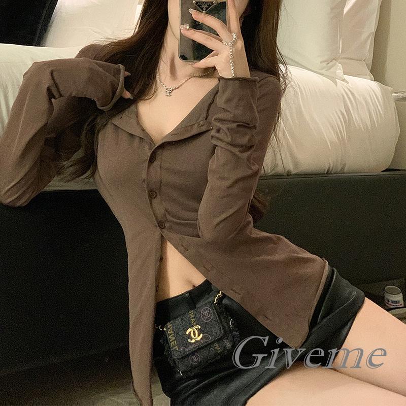 Áo Sơ Mi Nữ Tay Dài Cổ Chữ V Màu Sắc Thanh Lịch