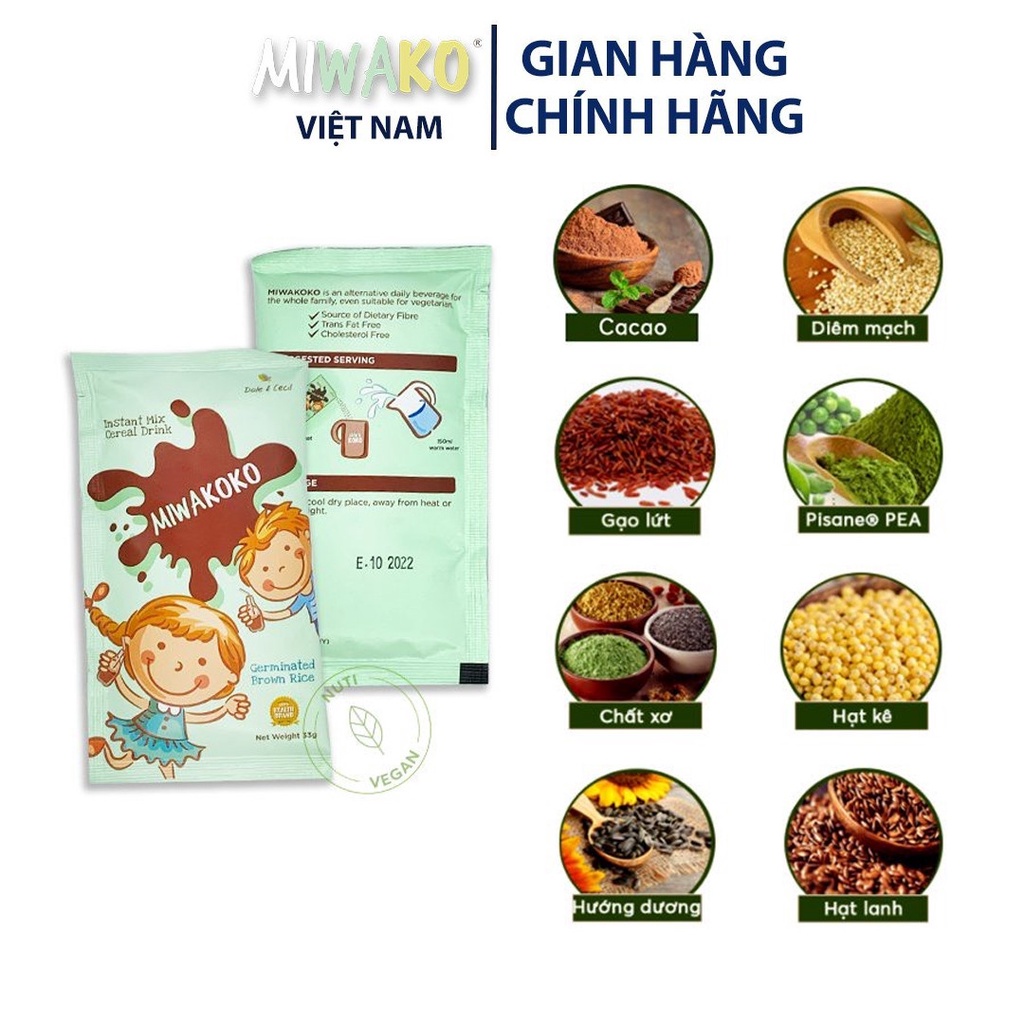 Sữa hạt thực vật hữu cơ Miwakoko vị cacao Gói 30g x 3 gói ( 90g ) - Miwako Official Store