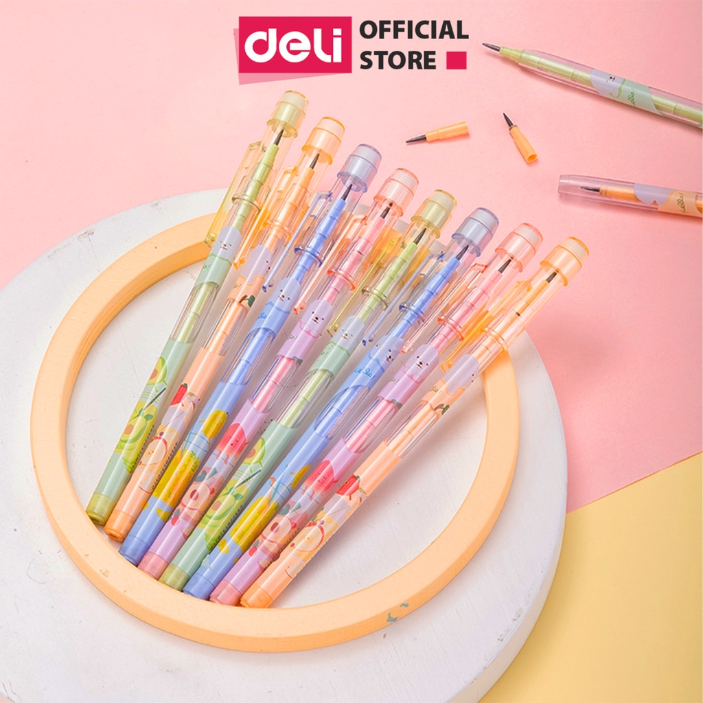 (20c) Chì khúc Deli HB Deli kèm đầu tẩy, nhiều màu CC095 - luyện viết chữ bé vào lớp 1 - vpp Diệp Lạc (sỉ/lẻ)