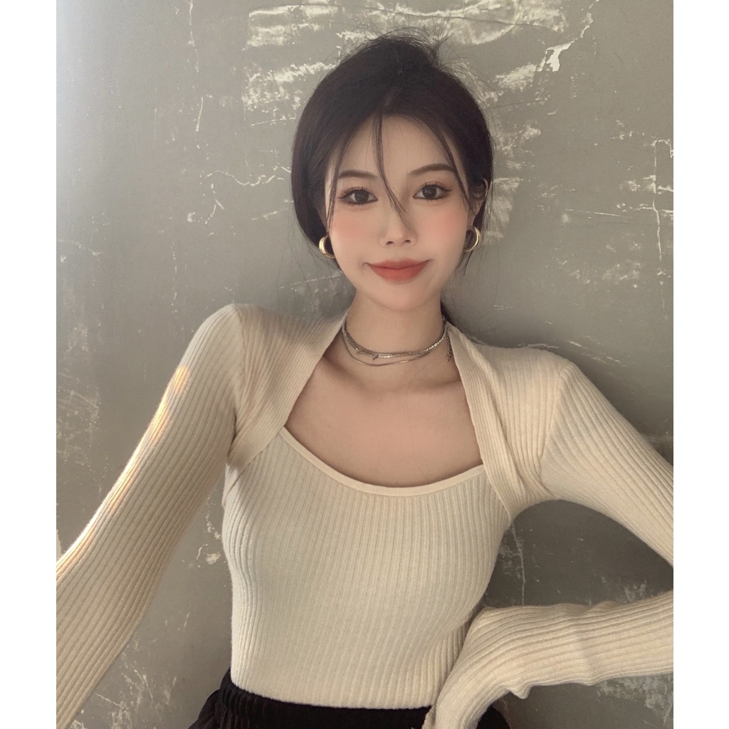 Áo sweater tay dài cổ chữ U màu sắc đơn giản thời trang cho nữ