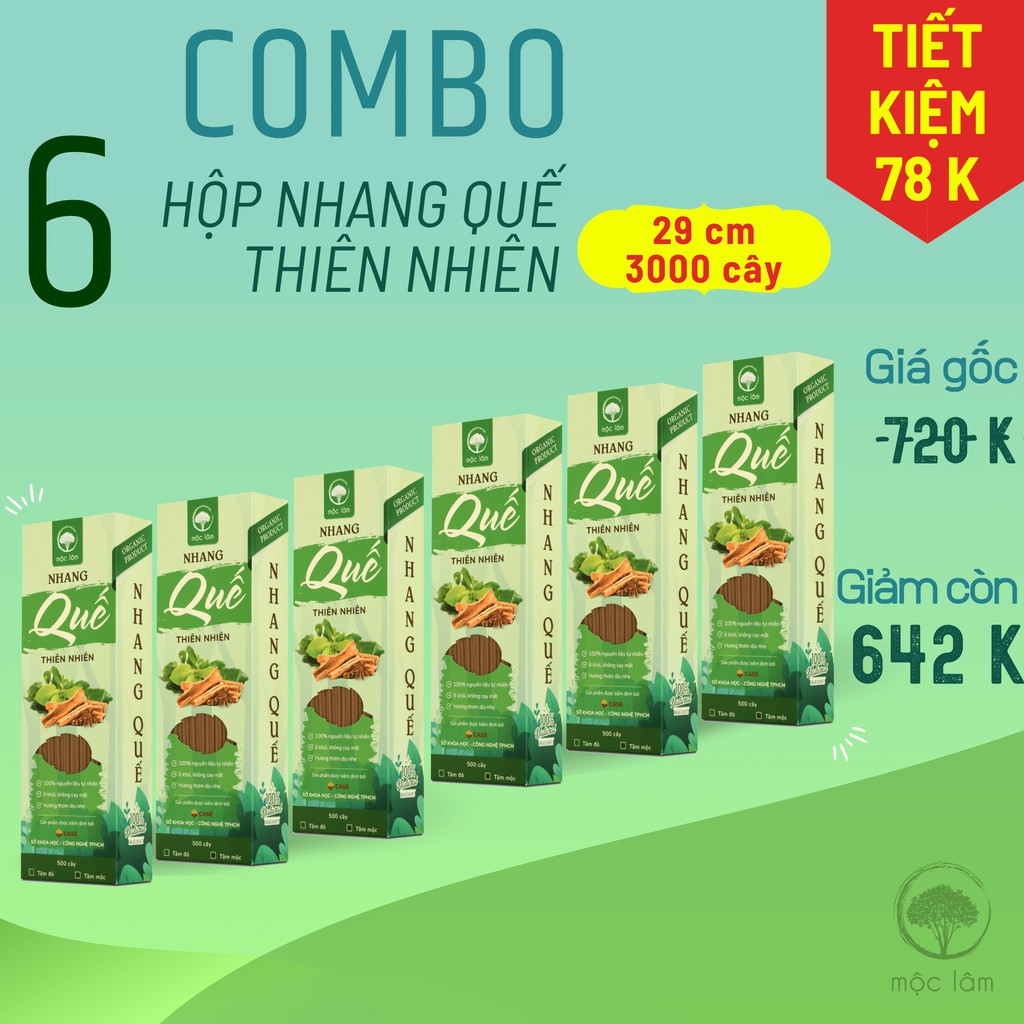[COMBO] 6HỘP Nhang Quế Thiên Nhiên 3000cây 29cm - TIẾT KIỆM 78K - Nhang Sạch - Ít khói - MỘC LÂM