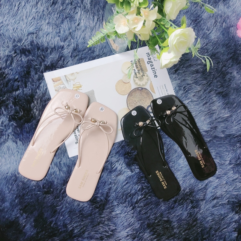 Dép xỏ ngón bóng hình nơ buộc siêu cute đi chơi đi trong văn phòng