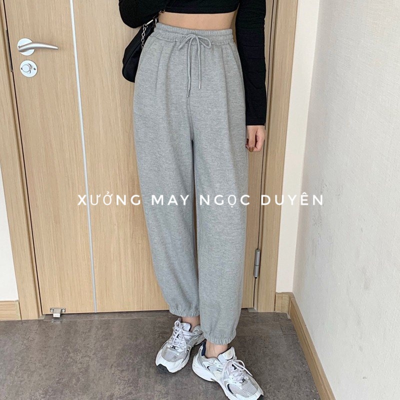 Quần jogger nữ ống rộng cạp thun chun có dây rút bo gấu - Quần nỉ nữ dáng boom chất da cá mặc ở nhà đi học thể dục gym | BigBuy360 - bigbuy360.vn