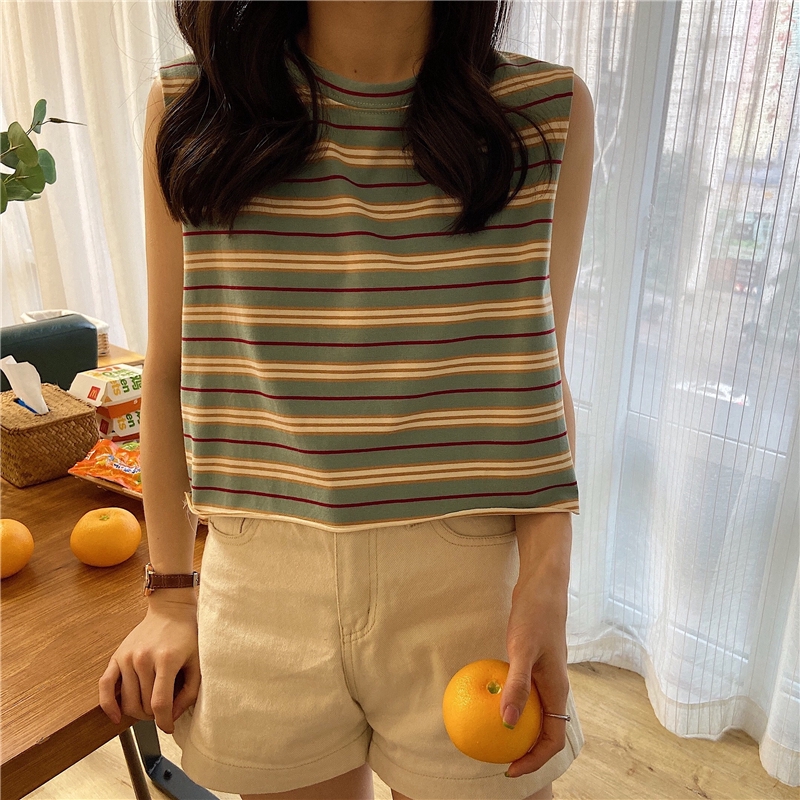 Áo Tank Top Sát Nách Hoạ Tiết Kẻ Sọc Phong Cách Hàn Quốc