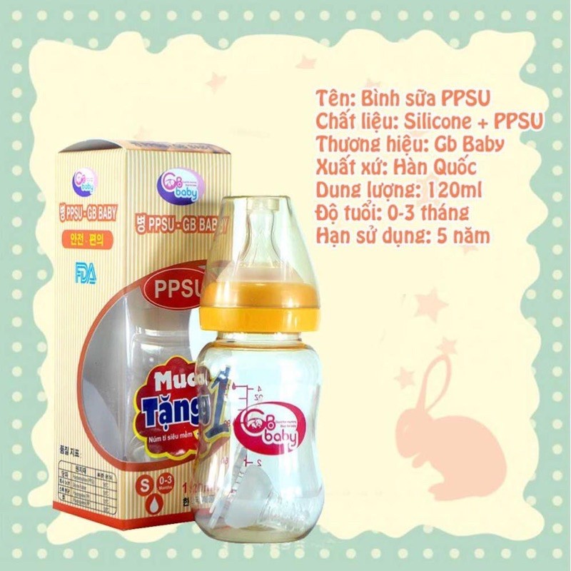 Bình sữa PPSU - Gb Baby(120ml) cổ hẹp. Có van chống sặc