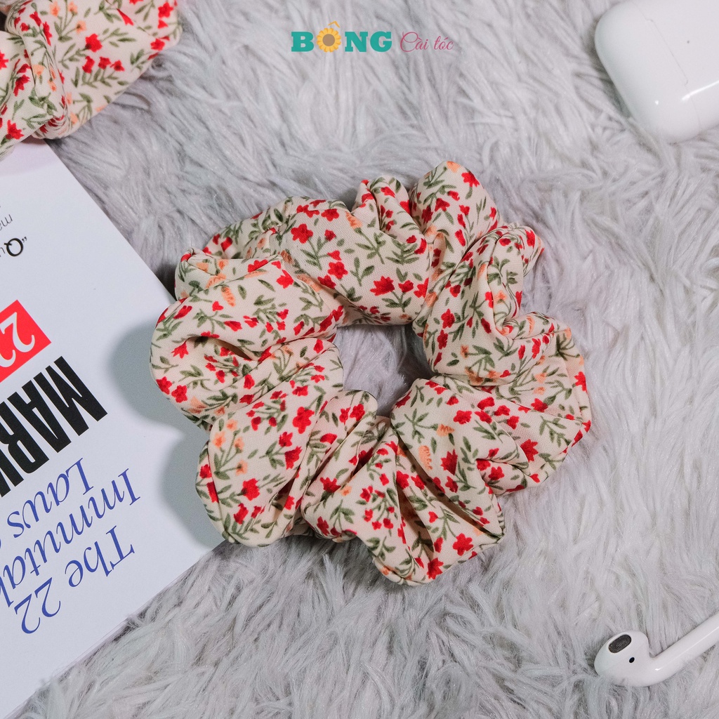 Dây buộc tóc scrunchies vải thun họa tiết hoa đường kính 11cm SR90 - scrunchies BÔNG Cài Tóc