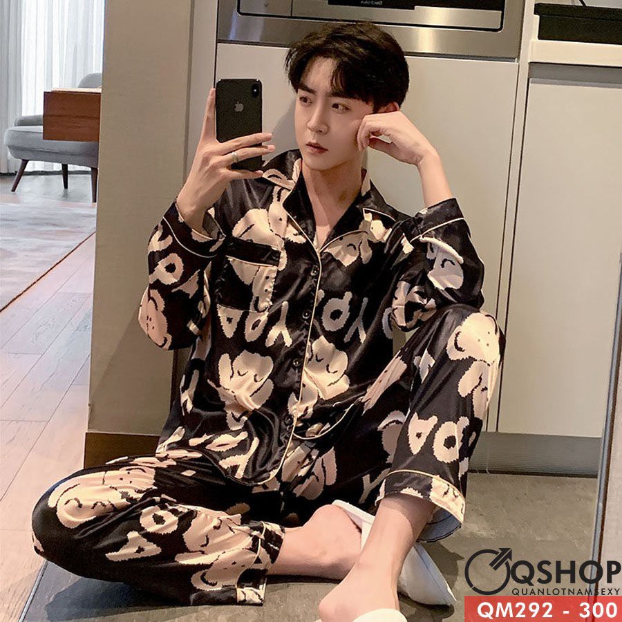BỘ ĐỒ PIJAMA NAM LỤA SATIN TAY DÀI NAM QM172,QM291,QM292,QM294,QM295,QM299,QM301