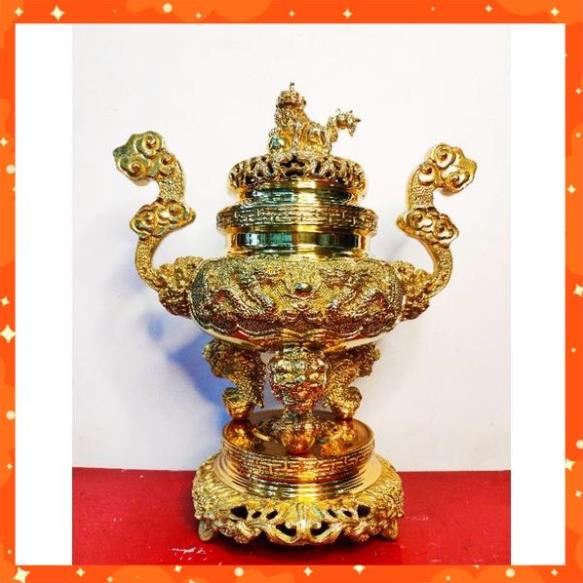 Bộ Đồ Thờ Ngũ Sự Đỉnh Song Long Chầu Nguyệt 40cm bằng đồng nguyên chất, lư đồng cao cấp