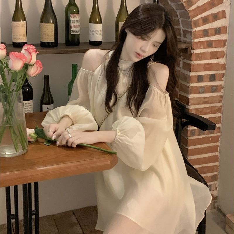 Đầm COZOK trễ vai tay phồng dáng rộng thiết kế trang nhã cho nữ