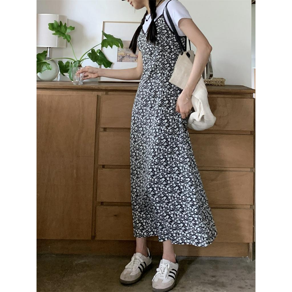 Jumpsuit Hai Dây / Áo Thun Trơn Màu Họa Tiết Hoa Phong Cách Mới 65412