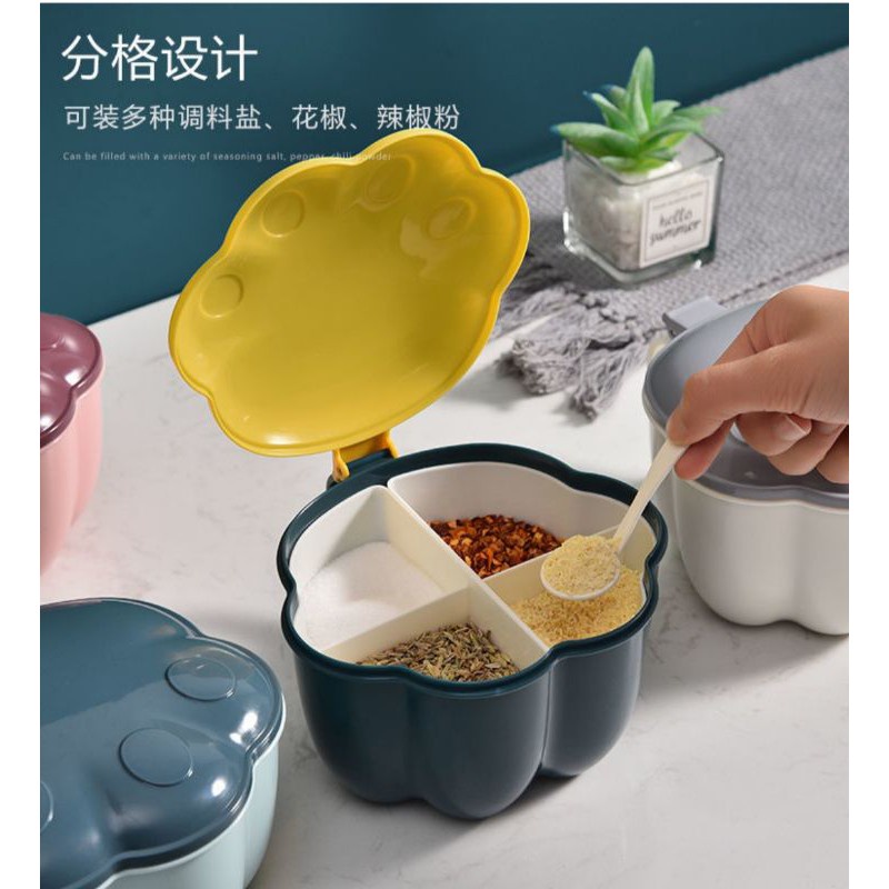 ❤️Chân Mèo❤️ Hộp Đựng Gia Vị 4 Ngăn Hình Chân Mèo Kèm Muỗng Tiện Dụng Giao Màu Ngẫu Nhiên