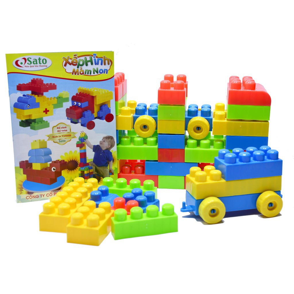 Đồ chơi xếp hình lego chính hãng Sato 72 chi tiết cỡ to bằng nhựa ABS an toàn cho bé lắp ghép, quà tặng sinh nhật