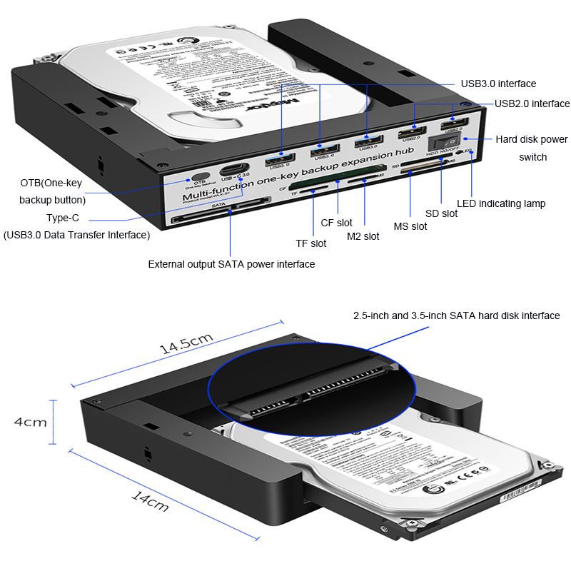 Ổ đĩa quang tích hợp đầu đọc thẻ HUB tất cả trong một OTB Type-C, USB, SATA, OTB mở rộng bộ nhớ (sao lưu nhanh)