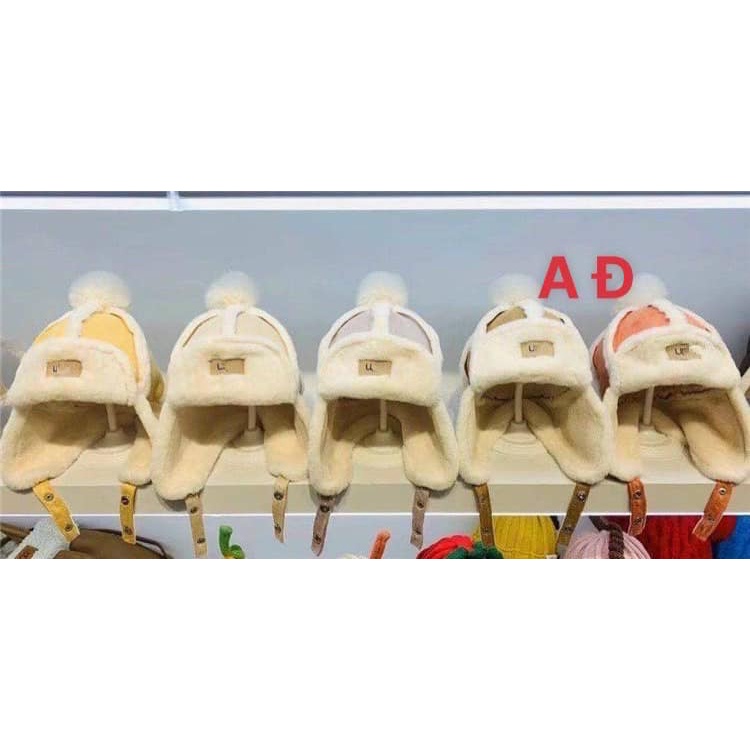 Mũ bé trai bé gái bịt tai lông thỏ mềm mũ phi công cho bé