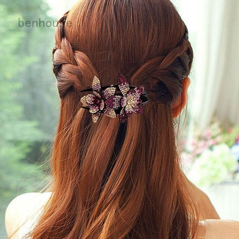 Kẹp tóc phối hoa đính đá phong cách thời trang cho phái nữ