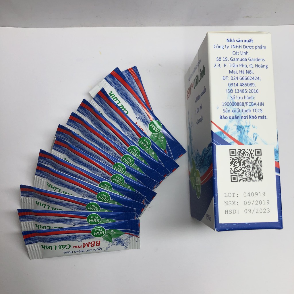 BBM PLUS CÁT LINH - NƯỚC MUỐI PHA SÚC HỌNG HỘP 12 GÓI