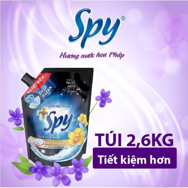 Nước giặt xả SPY Deep Clean Plus Golden Rose Túi 2.4L Hương nước hoa Pháp thơm lâu Diệt khuẩn, Dùng máy giặt và giặt tay