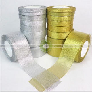 Ruy băng nhũ kim tuyến vàng bạc 1cm, 2cm, 3cm, 4cm, 5cm