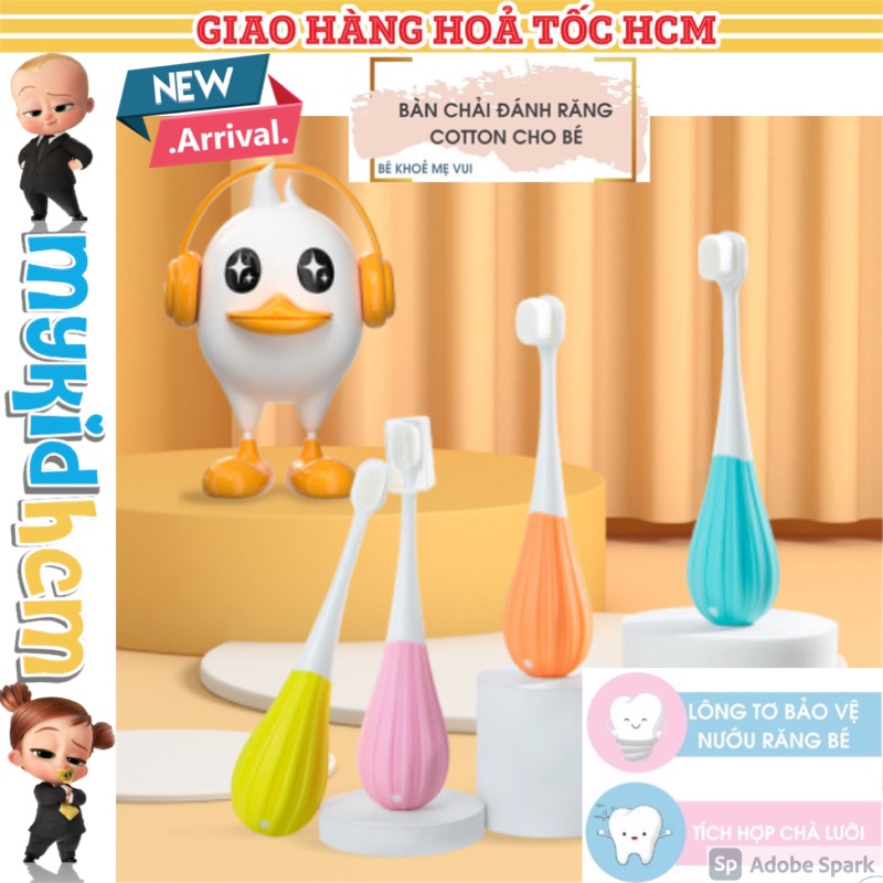 (Quận 2 HCM) (Kids Cotton Toothbrush, Mini Soft) Bàn chải cotton đánh răng cho bé từ 2 tuổi lông mềm mịn khinh khí cầu