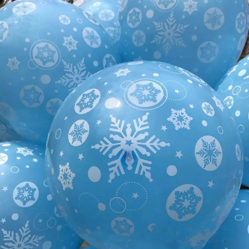 Set 10 Bong Bóng Cao Su 12 Inch Hình Bông Tuyết Trang Trí Năm Mới