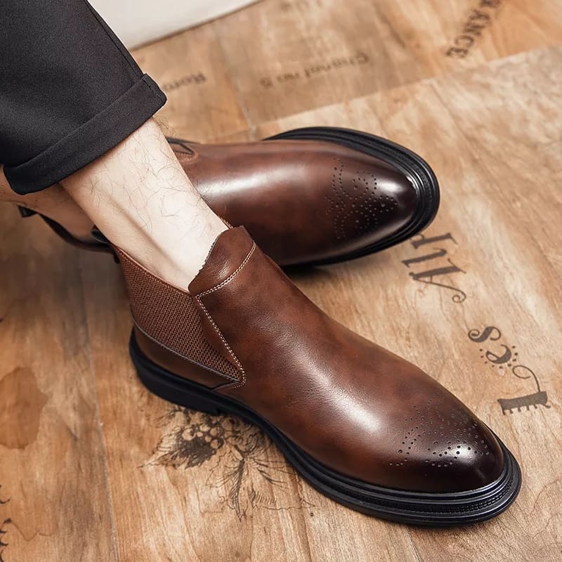 Nam Chelsea Giày Slip On Sang Trọng Mùa Đông Ấm Áp Mắt Cá Chân Giày Bốt Nam Thời Trang Brogue Giày Phong Cách Anh Quốc