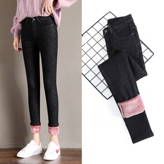 25-34 quần chống lông cừu quần chống lạnh quần denim quần lông cừu quần jean quần đen