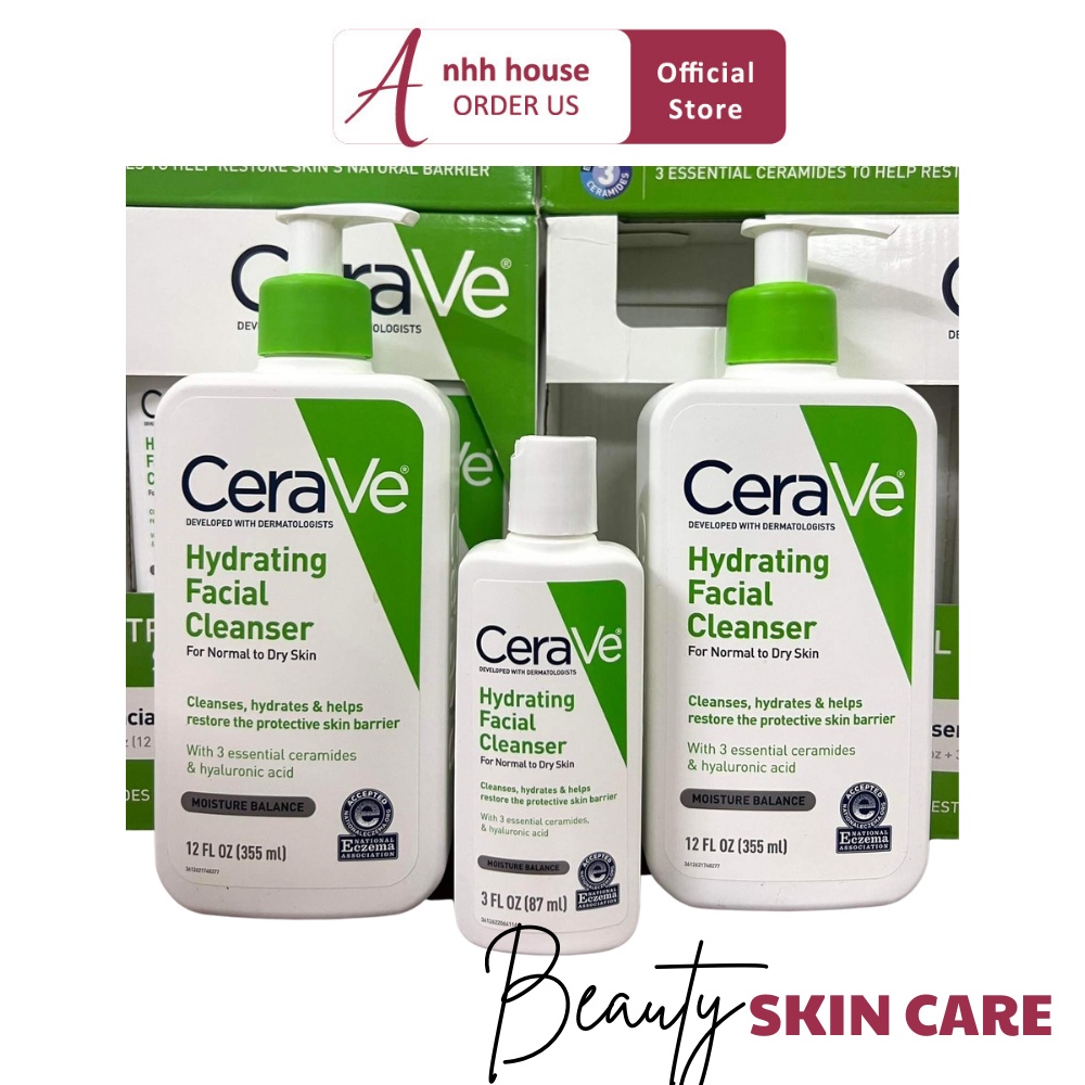 Set 3 chai sữa rửa mặt CeraVe Hydrating Facial Cleanser