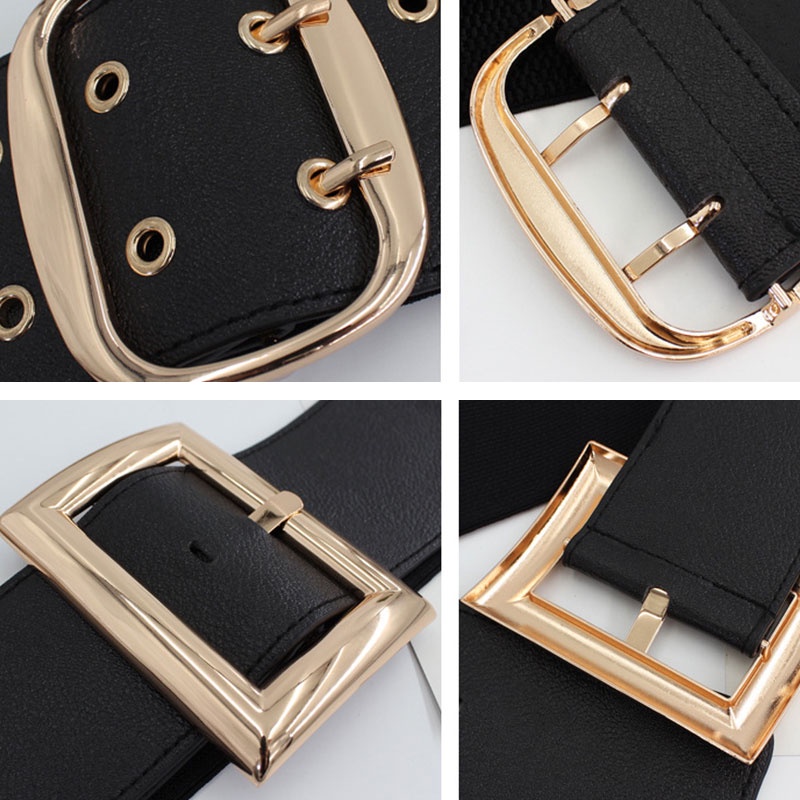 Thắt Lưng 75cm Co Giãn Bản Rộng Khóa Vàng Phong Cách Vintage