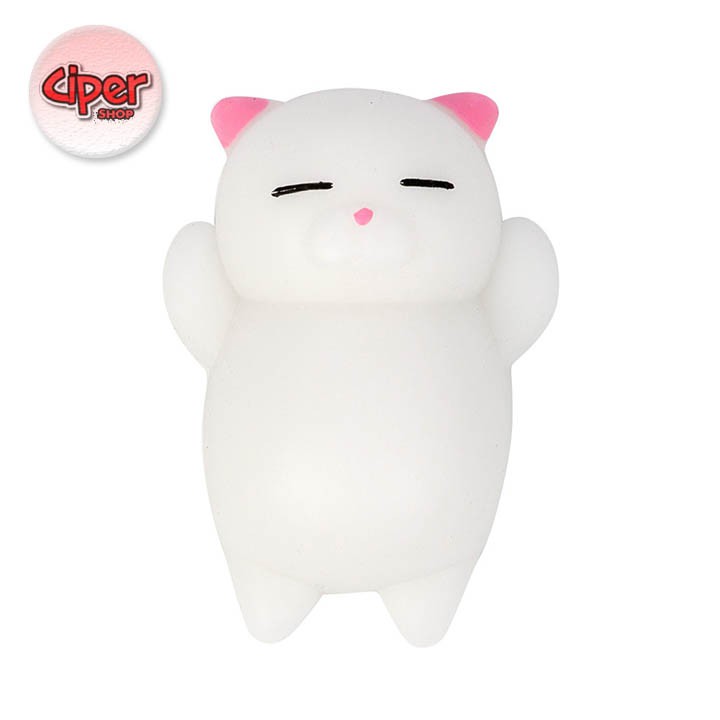 Squishy Mochi Mèo trắng tai hồng