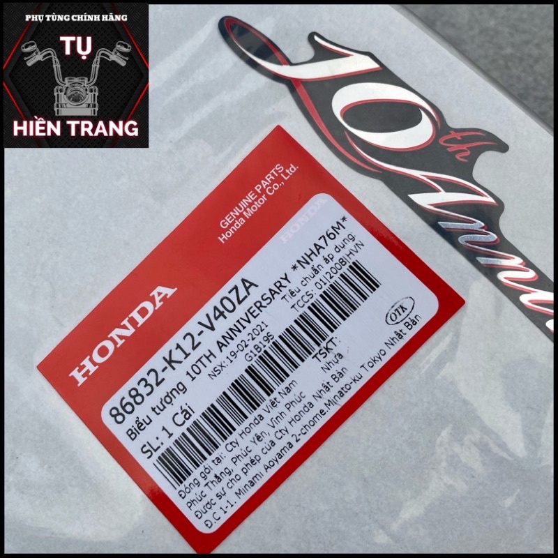 TEM 10TH ANNIVERSARY ZIN LEAD ĐEN NHÁM 10 NĂM CHÍNH HÃNG HONDA(GIÁ 1 TEM)