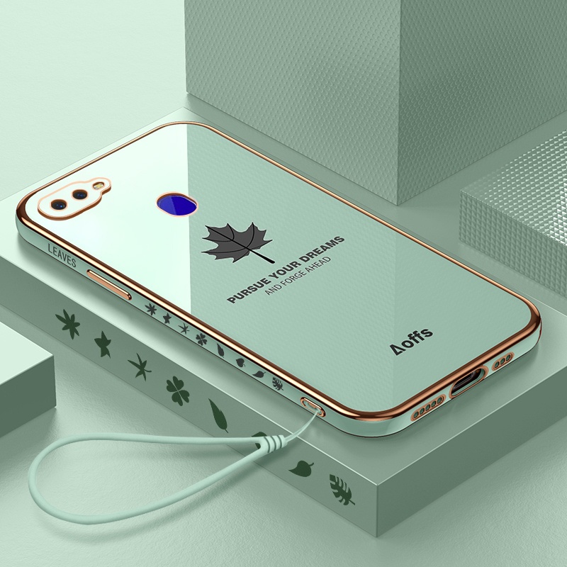 Ốp Điện Thoại Silicon Mềm Chống Rơi Họa Tiết Lá Phong Kèm Dây Đeo Dành Cho OPPO F9 A7X