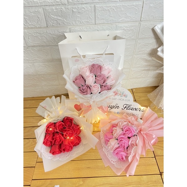 [sét hoa sinh nhật - quà tặng công ty]-sỉ combo 10 sét bó hoa hồng 10 bông sáp cao cấp bao gồm túi thiệp