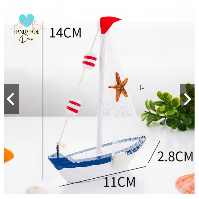 Combo 2 thuyền buồm bằng gỗ và vỏ sò, vỏ ốc - Decor vùng biển Thái Bình Dương