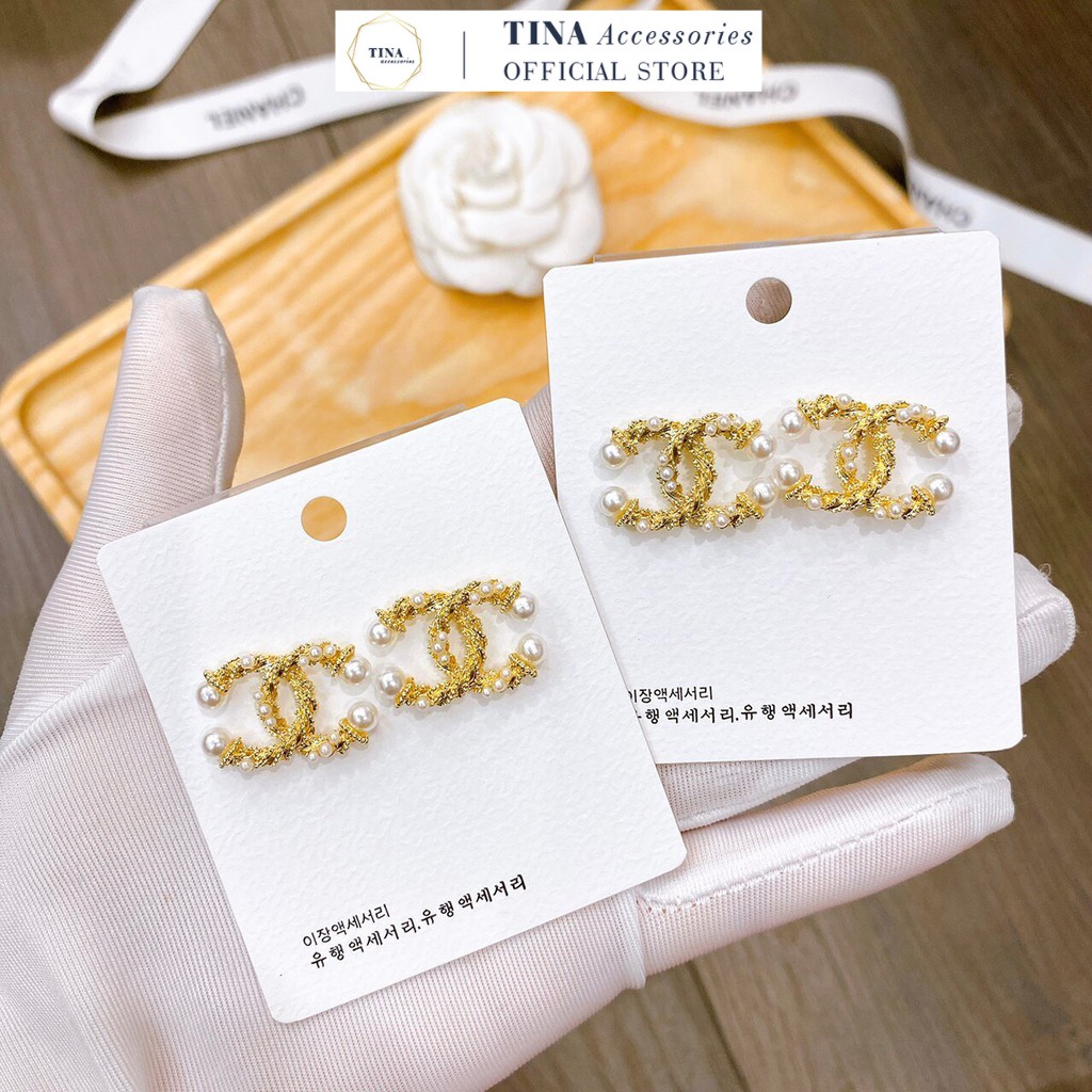 Khuyên Tai Chữ X Vàng Đính Hạt Châu TINA Bông Tai Sang Chảnh Cá Tính A063