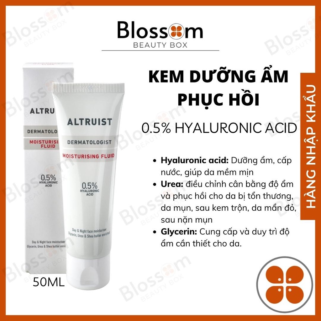 Kem dưỡng ẩm ALTRUIST moisturising fluid 0.5% HYALURONIC ACID phục hồi toàn diện 50ml