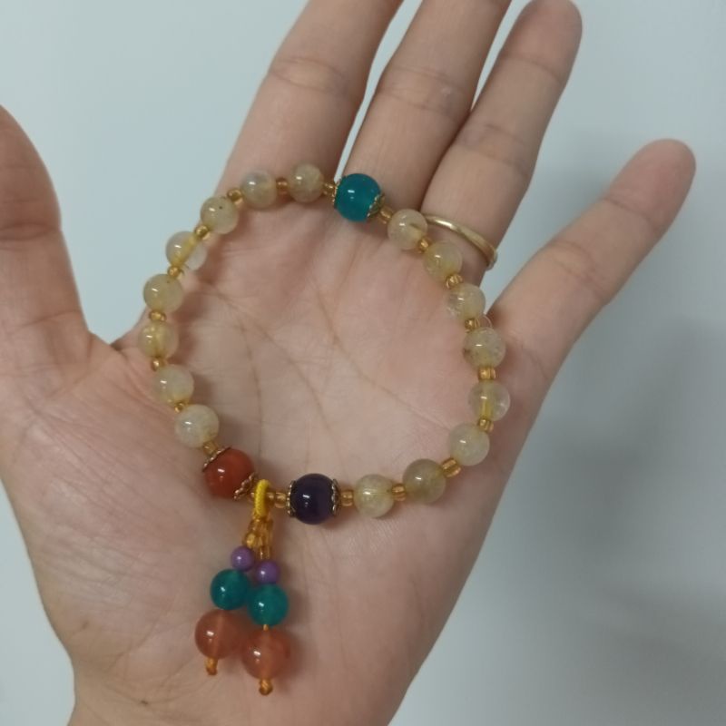 Vòng tay nữ đá tóc vàng thanh tẩy thu hút năng lượng tích cực may mắn