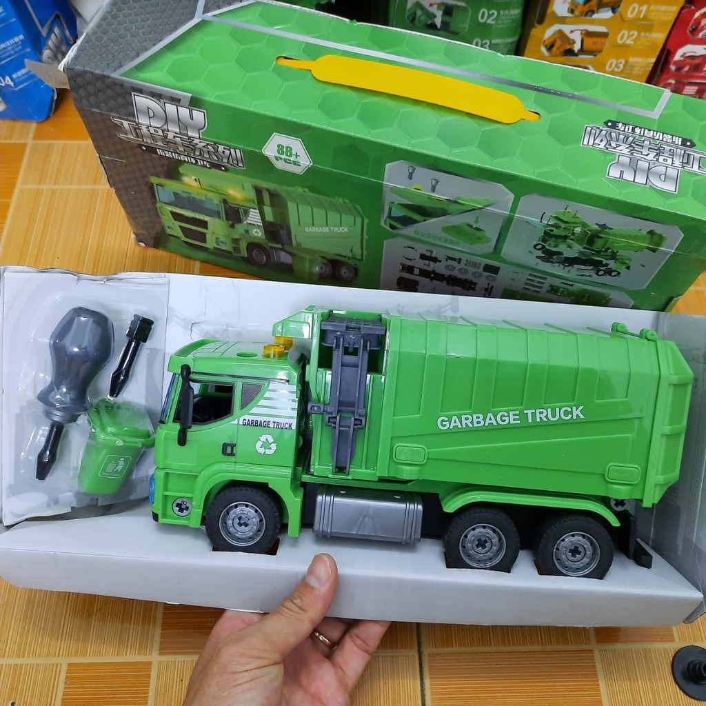 Đồ chơi lắp ghép lego mô hình xe chở rác gồm 88 chi tiết có âm thanh và đèn xe ô tô đồ chơi trẻ em MS-B0780