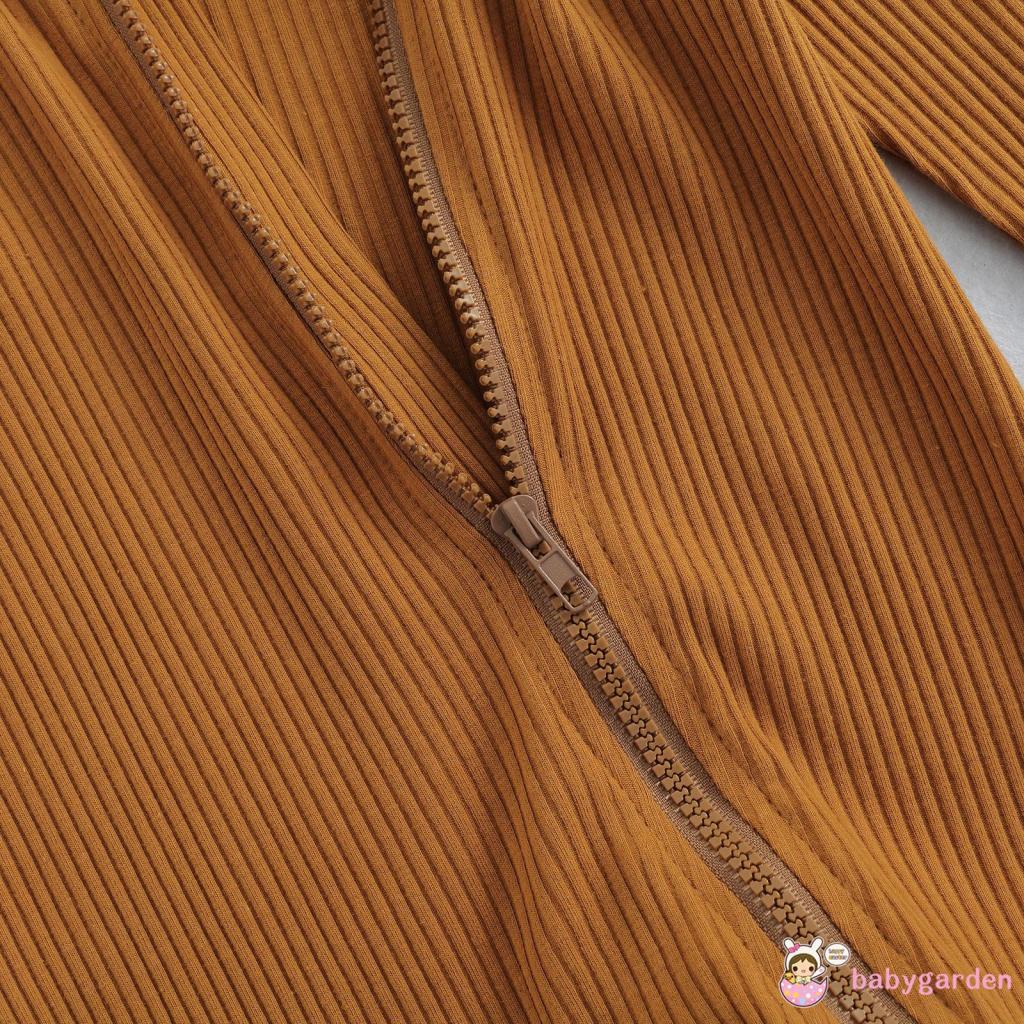 Bộ Áo Liền Quần Tay Dài Cổ Tròn Có Khóa Kéo Màu Trơn + Băng Đô Cài Tóc Xinh Xắn Cho Bé Gái 0-18 Tháng Tuổi