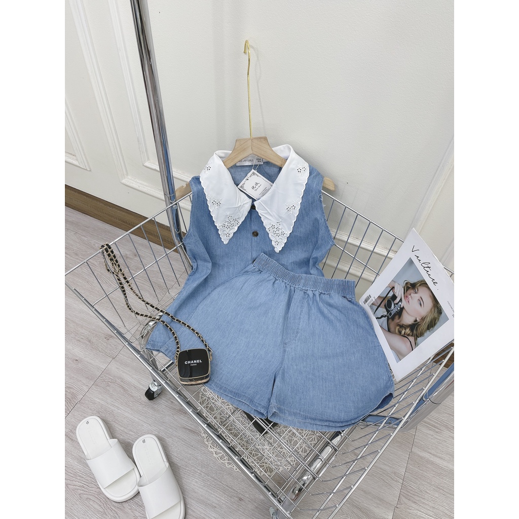 Set đùi bò giấy cổ ren xinh xắn bộ đùi nữ tiểu thư cá tính DN10113