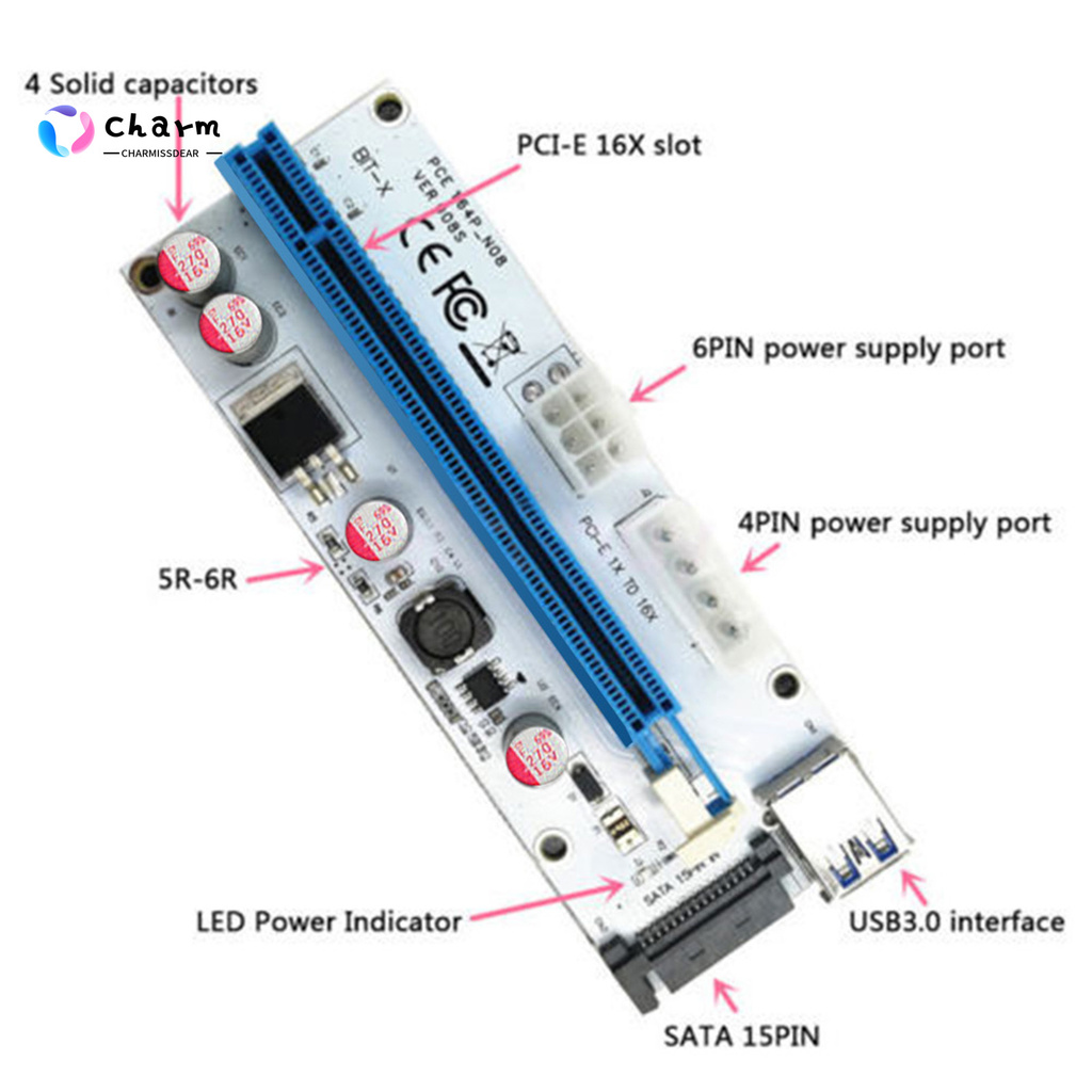 [CM] Stock USB 3.0 PCI-E Express 1x To 16x Mining Cable Extender Riser Card SATA Adapter