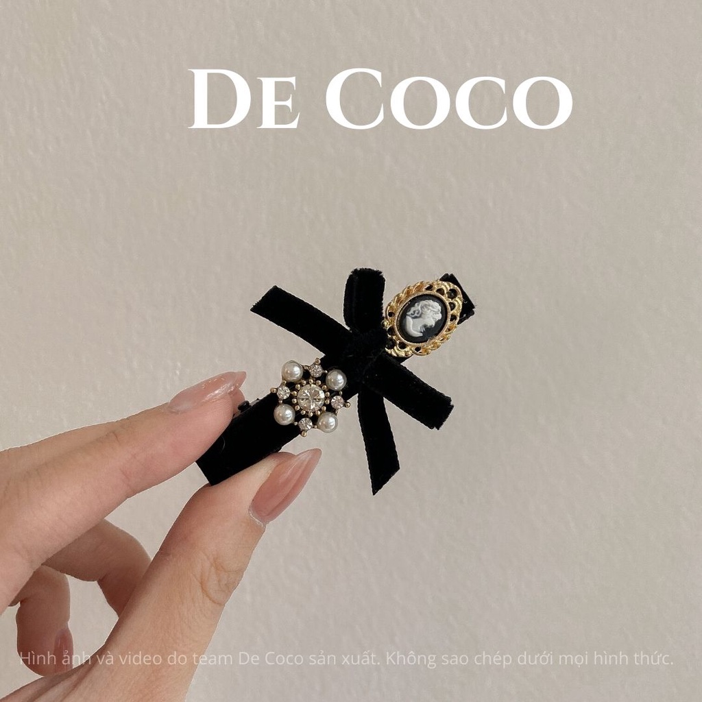 Kẹp tóc vintage đính đá sang chảnh, kẹp tóc mái Hàn Quốc Black Jewelry De Coco