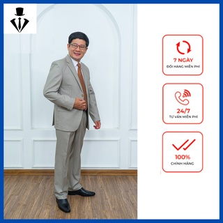 Bộ Vest Nam Trung Niên Hồng Ngọc cao cấp, Vest Trung Niên dáng suông hai khuy ( Tặng Kèm Cà Vạt )