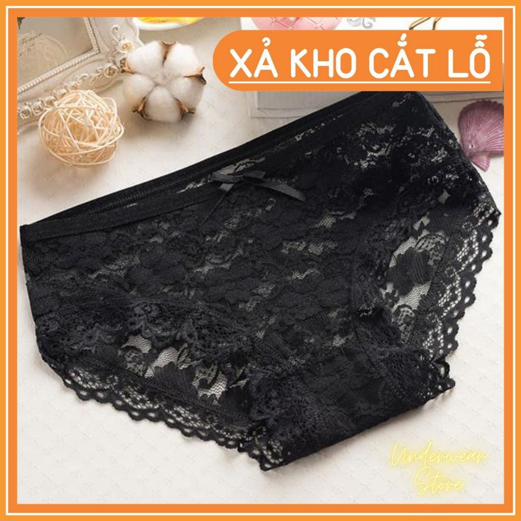 Quần Lót Nữ Ren Hoa Cạp Đính Nơ Chất Mềm Mịn Thoáng Mát