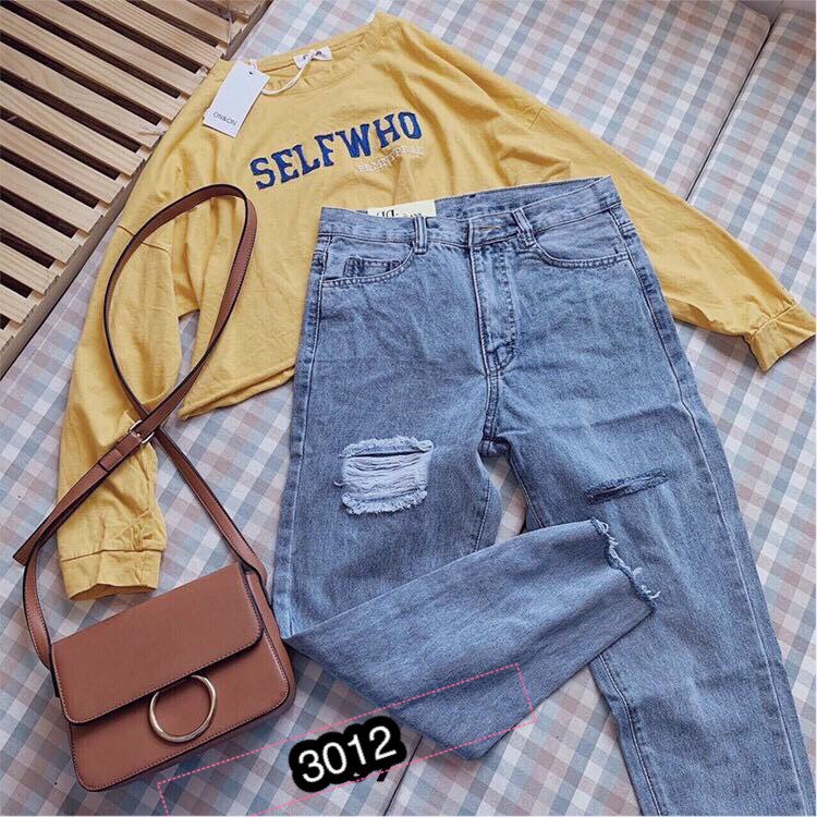 [ẢNH THẬT + VIDEO] Quần Jeans Nữ Phối Rách Cao Cấp OHS3012
