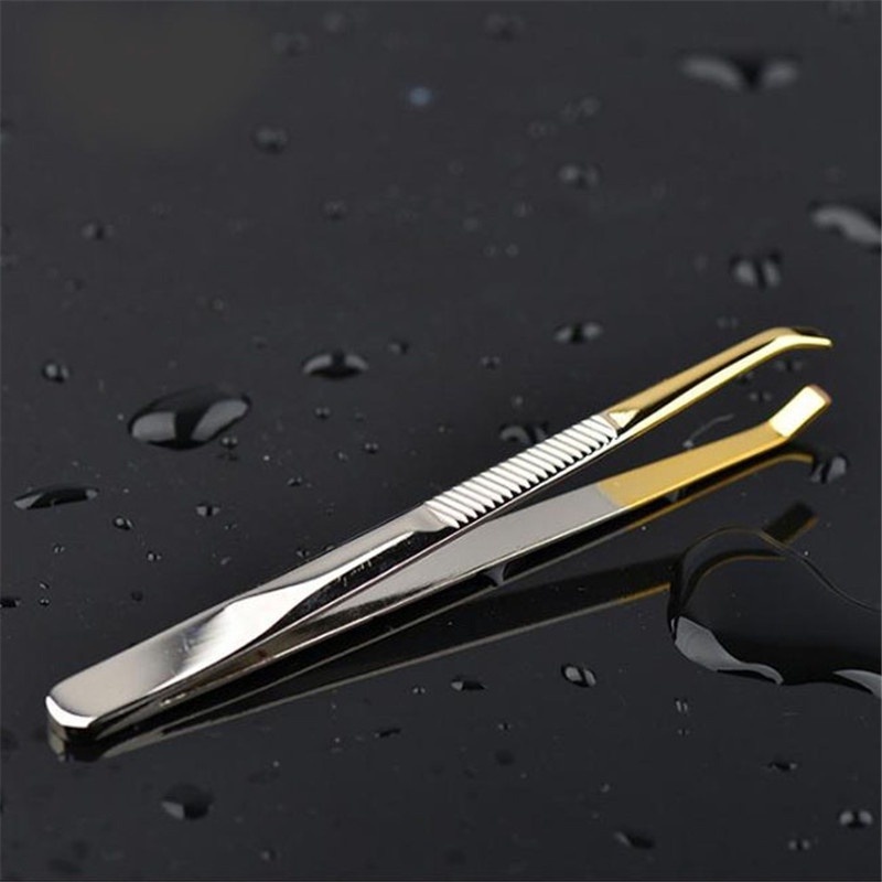 1PC Stainless Steel Tweezers with Oblique Mouth Design Bite Tightly Plucking Eyebrows Grafting Eyelashes Beauty Tool
