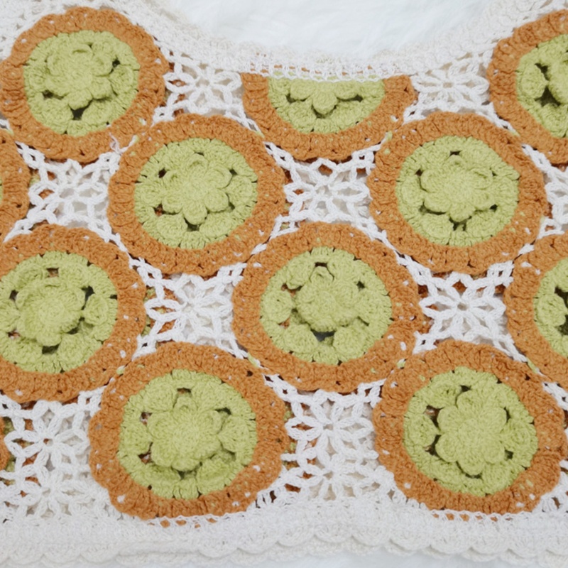 Brroa Áo Croptop Dệt Kim Không Tay Họa Tiết Hoa Tròn Màu Sắc Tương Phản Thời Trang Mùa Hè Cho Nữ