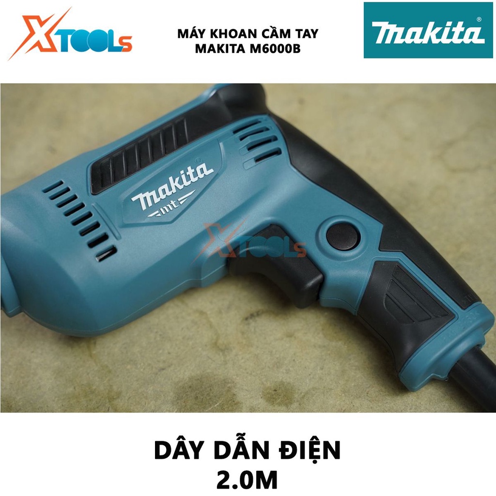 Máy khoan cầm tay Makita M6000B | máy khoan sắt công suất 450W tốc độ không tải 2.200 vòng/ phút dây dẫn điện 2.0 m khoa